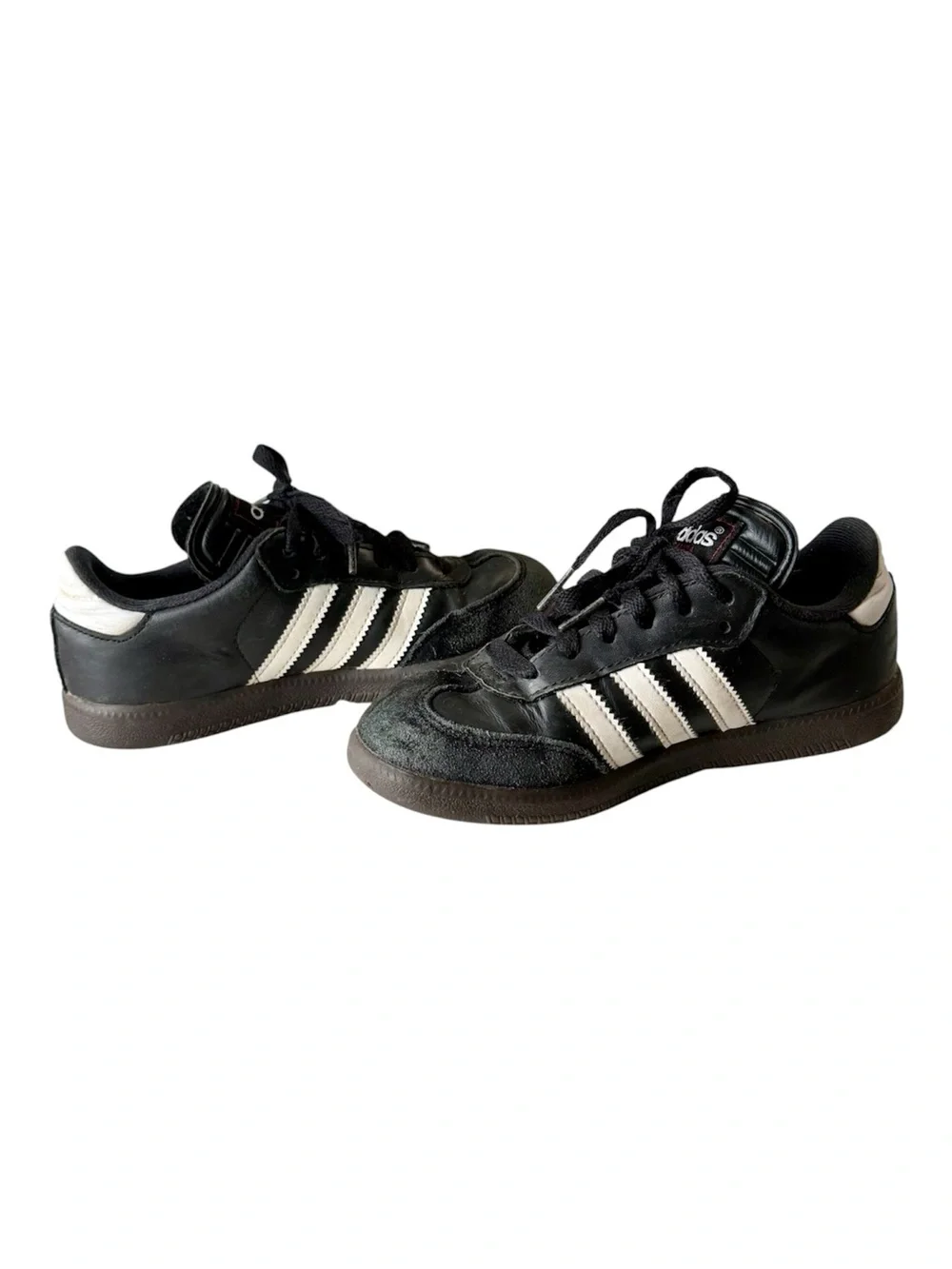 Adidas Black Samba Sneakers Boys Sz 1 Shoes Classic Three-Stripe Gum Sole